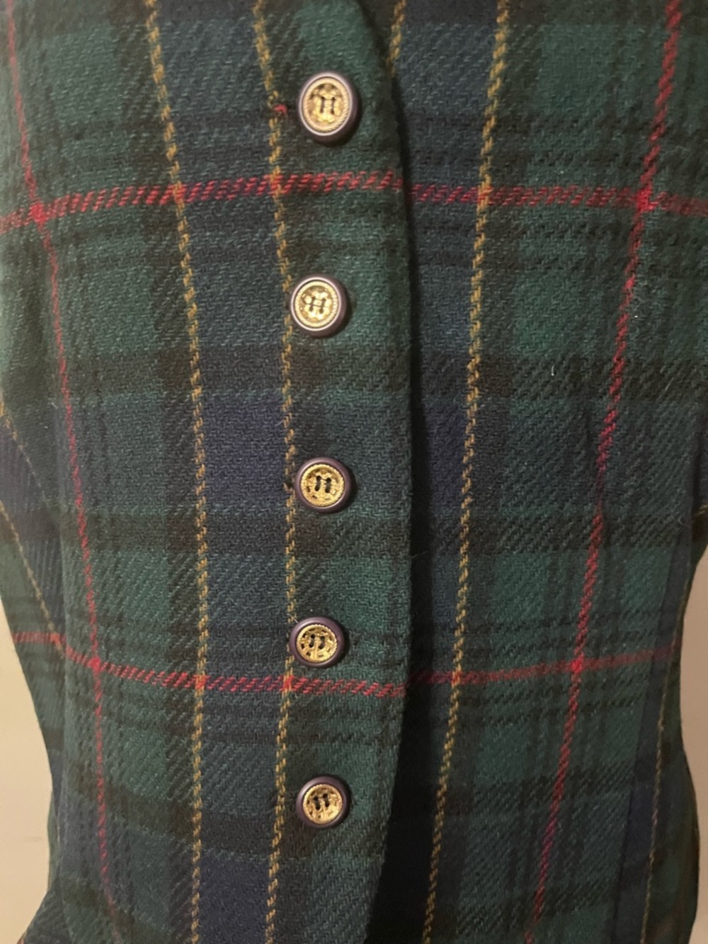 Vintage Hunt Club Wool Plaid Vest Women Size 10 Green Tartan Button Front USA - Picture 2 of 7